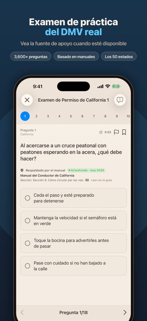 Examen de práctica de California en la aplicación DMV Prep para iPhone