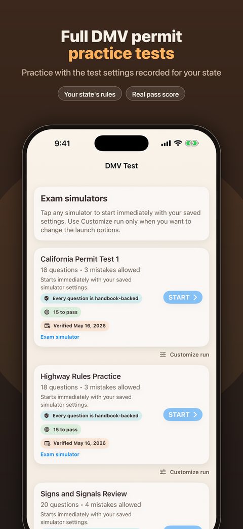 Timed exam simulator matching a state's real test format