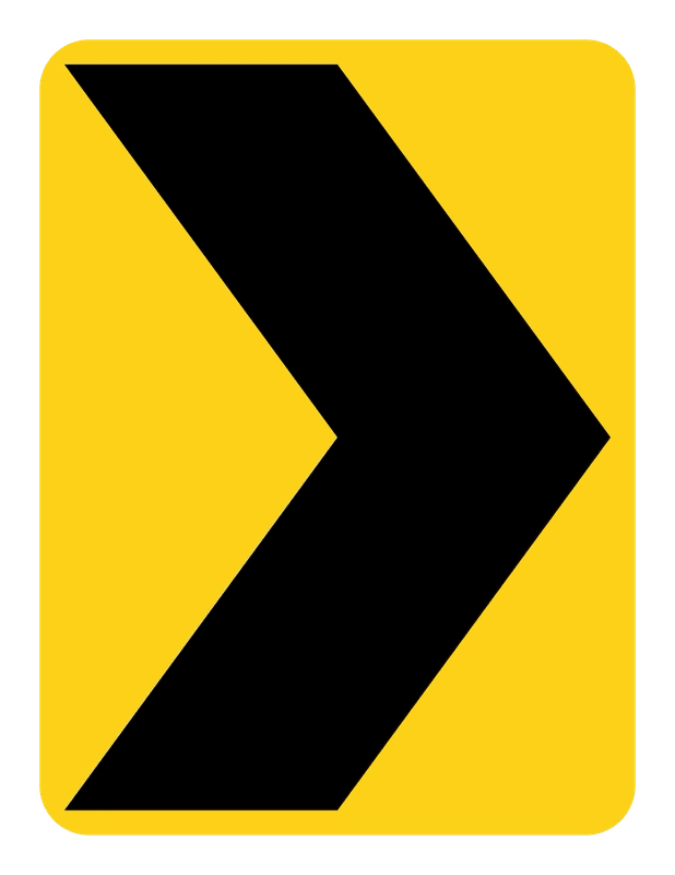 Chevron (Right Curve) Sign road sign — Yellow vertical sign with a black chevron pointing right