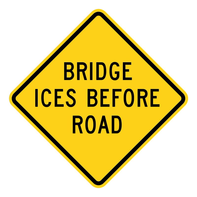Ice on Bridge Sign road sign — Bridge may be icy warning