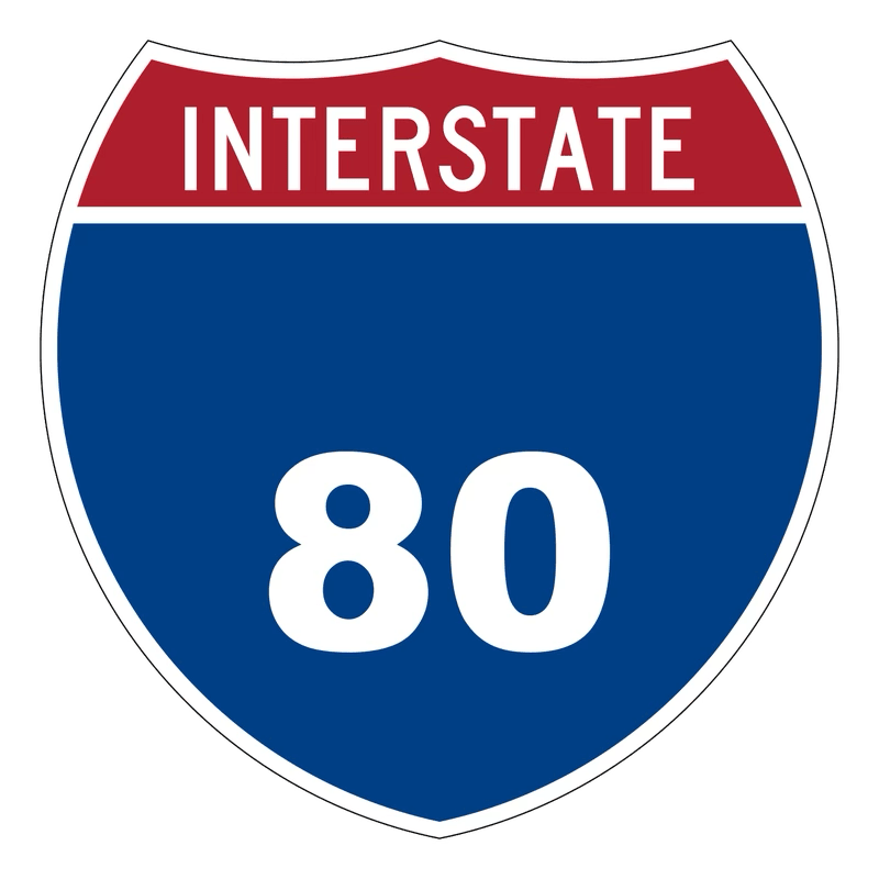Interstate Route Marker Sign road sign — Red-and-blue shield with a white route number for an interstate highway
