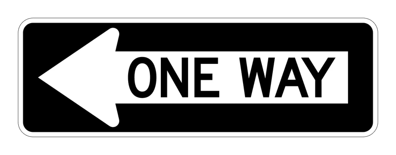 One Way (Left) Sign road sign — Black rectangular sign with ONE WAY text and left arrow