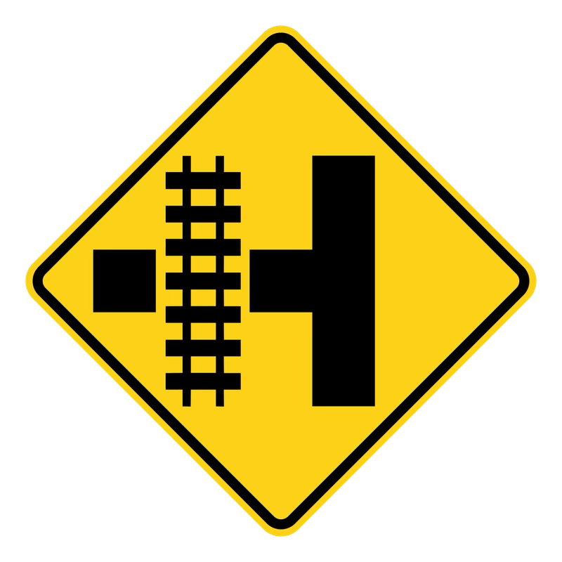 Railroad T-Intersection Sign road sign — Railroad tracks at T-intersection