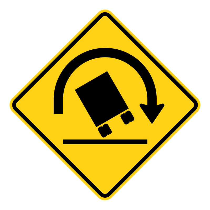 Truck Rollover Warning Sign road sign — Truck rollover danger on curve