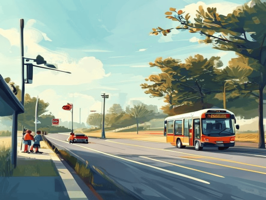 Children are gathered at this bus stop near the road. As you pass, you should: