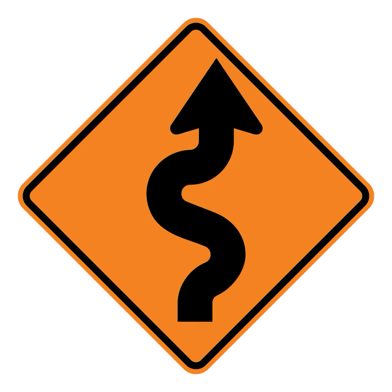 Winding Road (Construction) Sign road sign — Multiple curves in construction zone